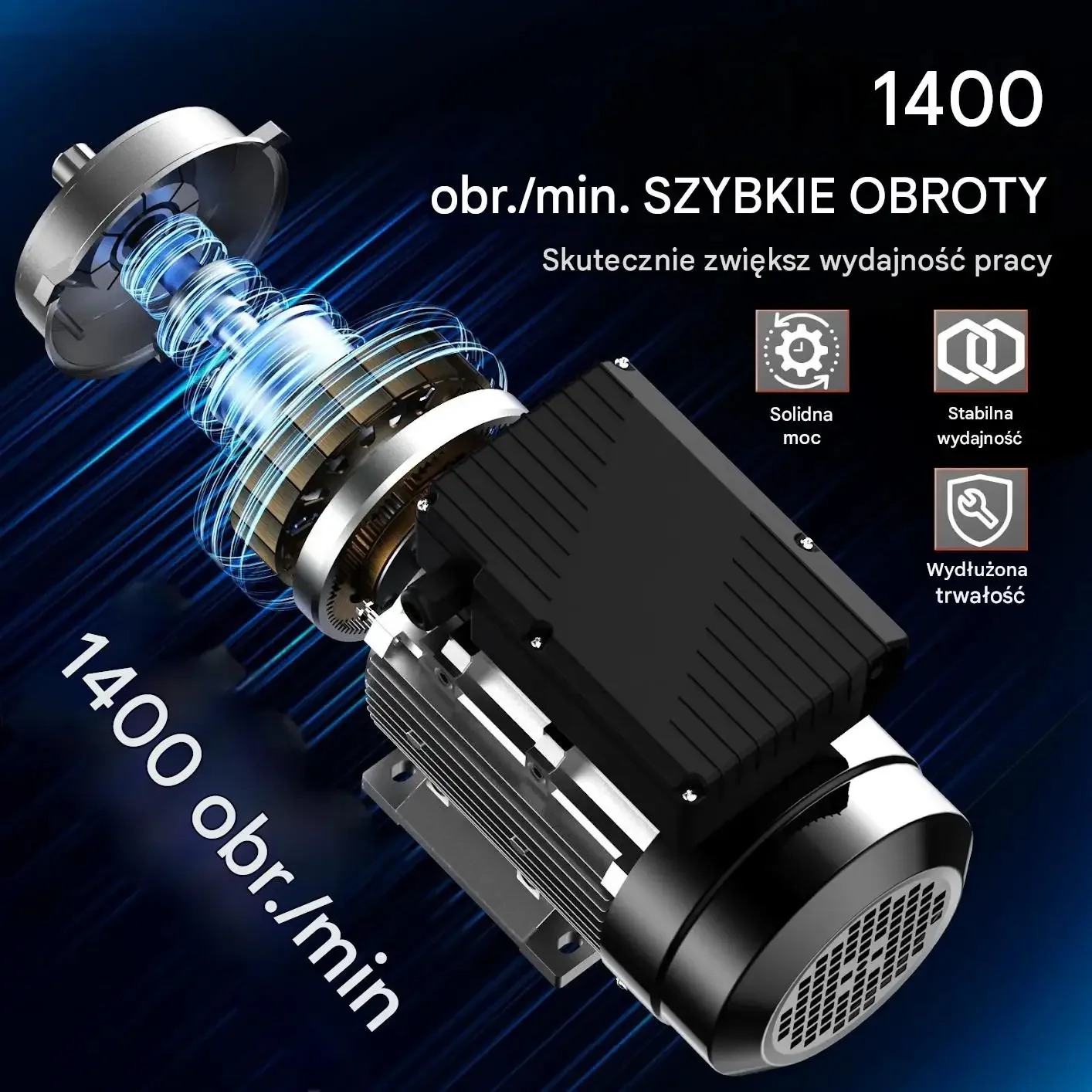 Silnik elektryczny mocny 0,75 kW 1400 obr./min 220-240 V wał 19 mm 1-fazowy - obrazek 4