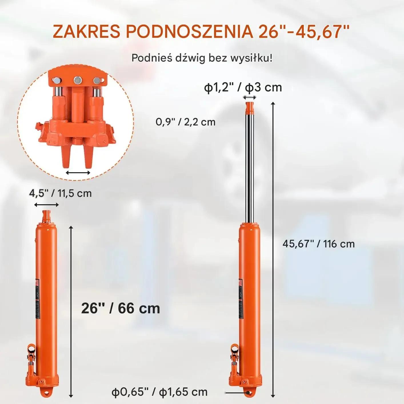 Podnośnik hydrauliczny siłownik 8 ton mocny premium podwójna pompa długi - obrazek 4