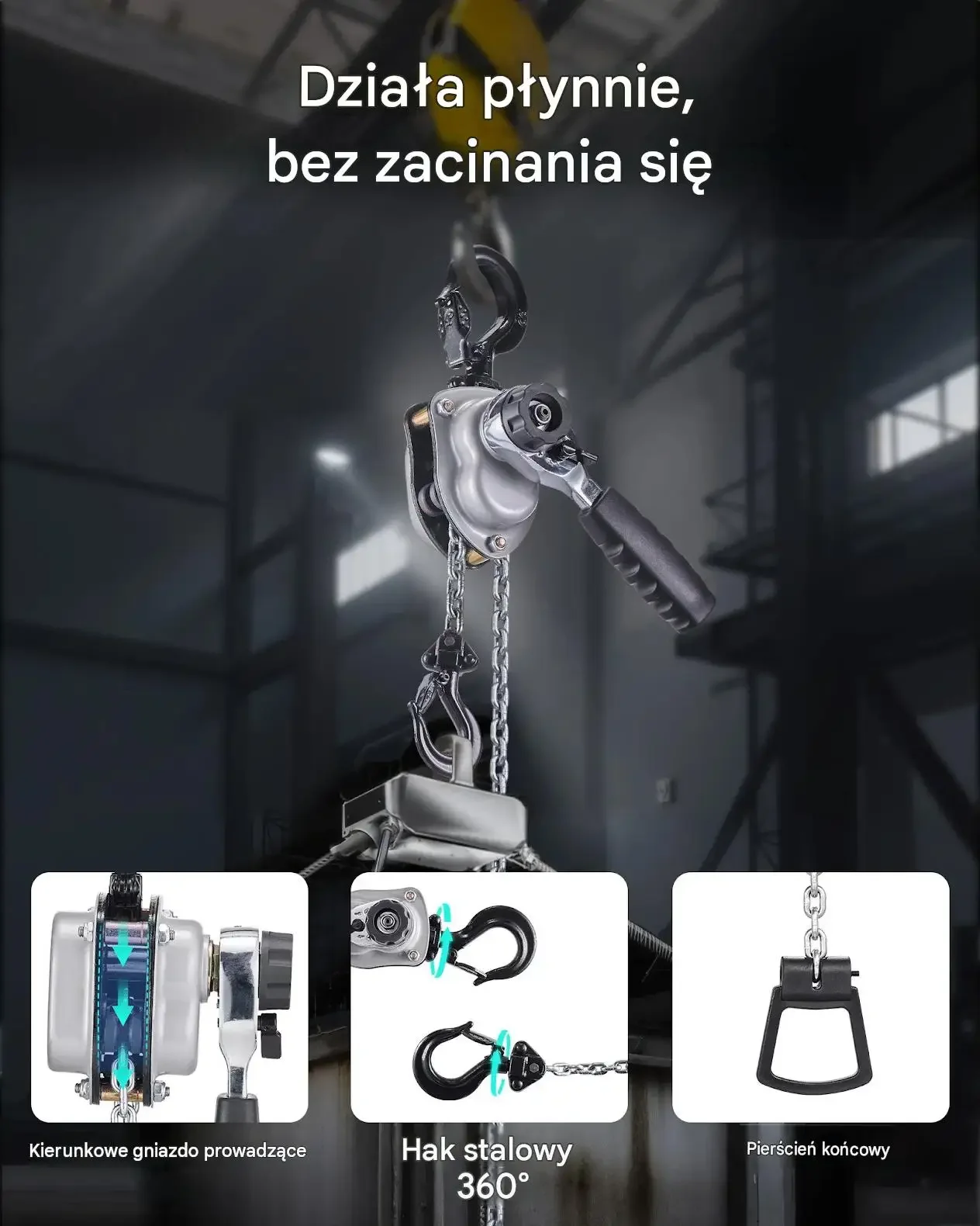 Wciągnik łańcuchowy ręczny premium 0,25 T 3 m G80 hamulec podwójny hak 360° - obrazek 2