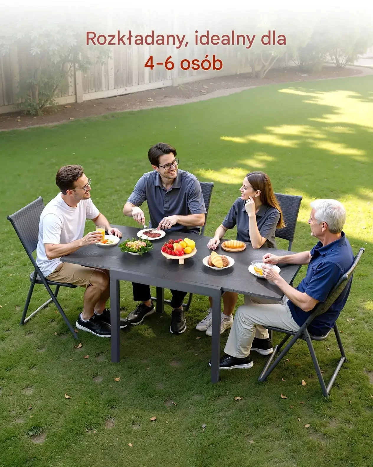 Stół ogrodowy rozkładany czarny premium 80 160 cm aluminiowy wodoodporny - obrazek 2
