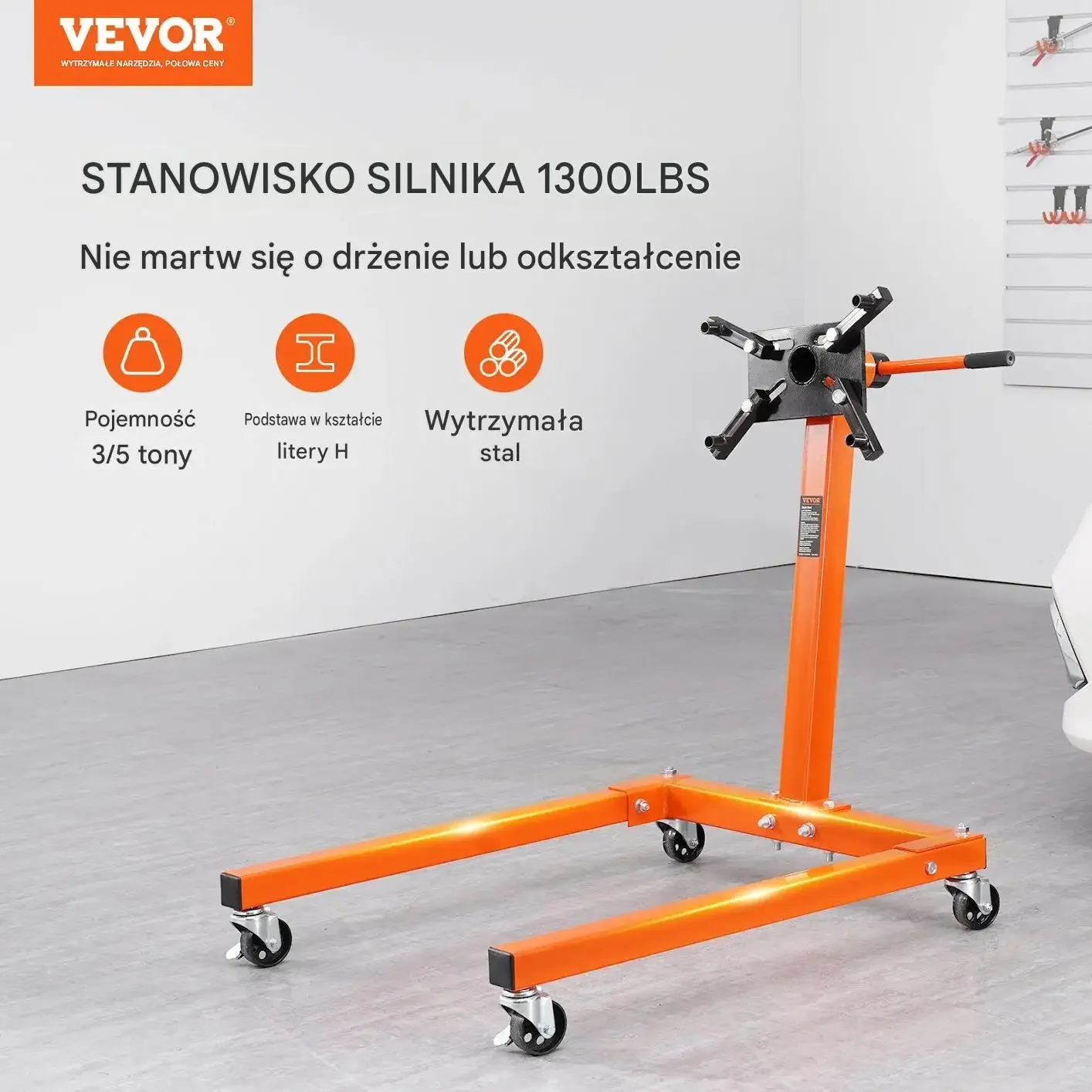 Uchwyt silnika mocny max 590 kg ruchomy stojak 4 koła 508 mm warsztat - obrazek 6