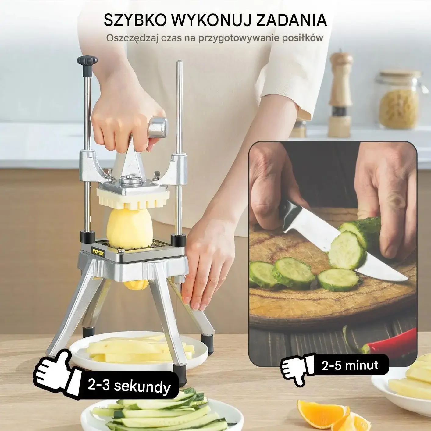 Krajalnica owoców warzyw premium prasa metalowa kostka osłona 9,5 mm - obrazek 3