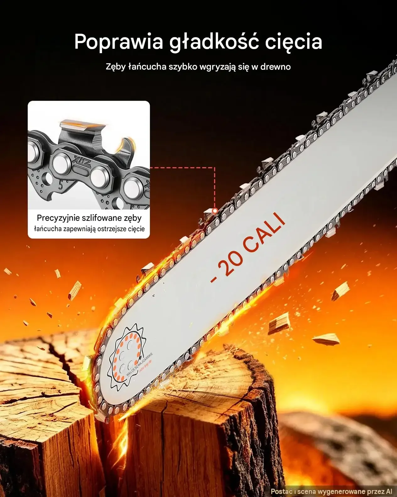 Piła łańcuchowa benzynowa mocna 58 cm3 2,2 kW 508 mm 11 500 obr/min stalowy - obrazek 2