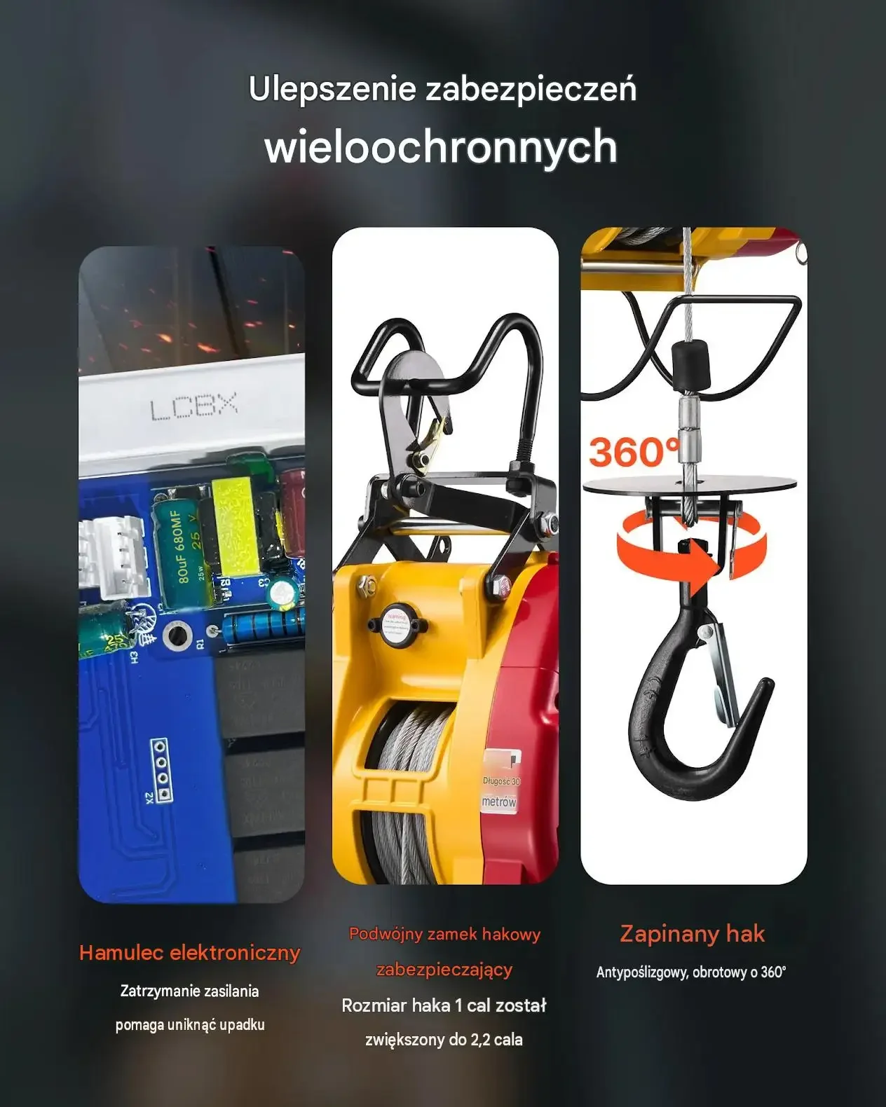 Wciągarka elektryczna wciągnik 300 kg 1500 W 30 m mocna pilot bezprzewodowy - obrazek 3