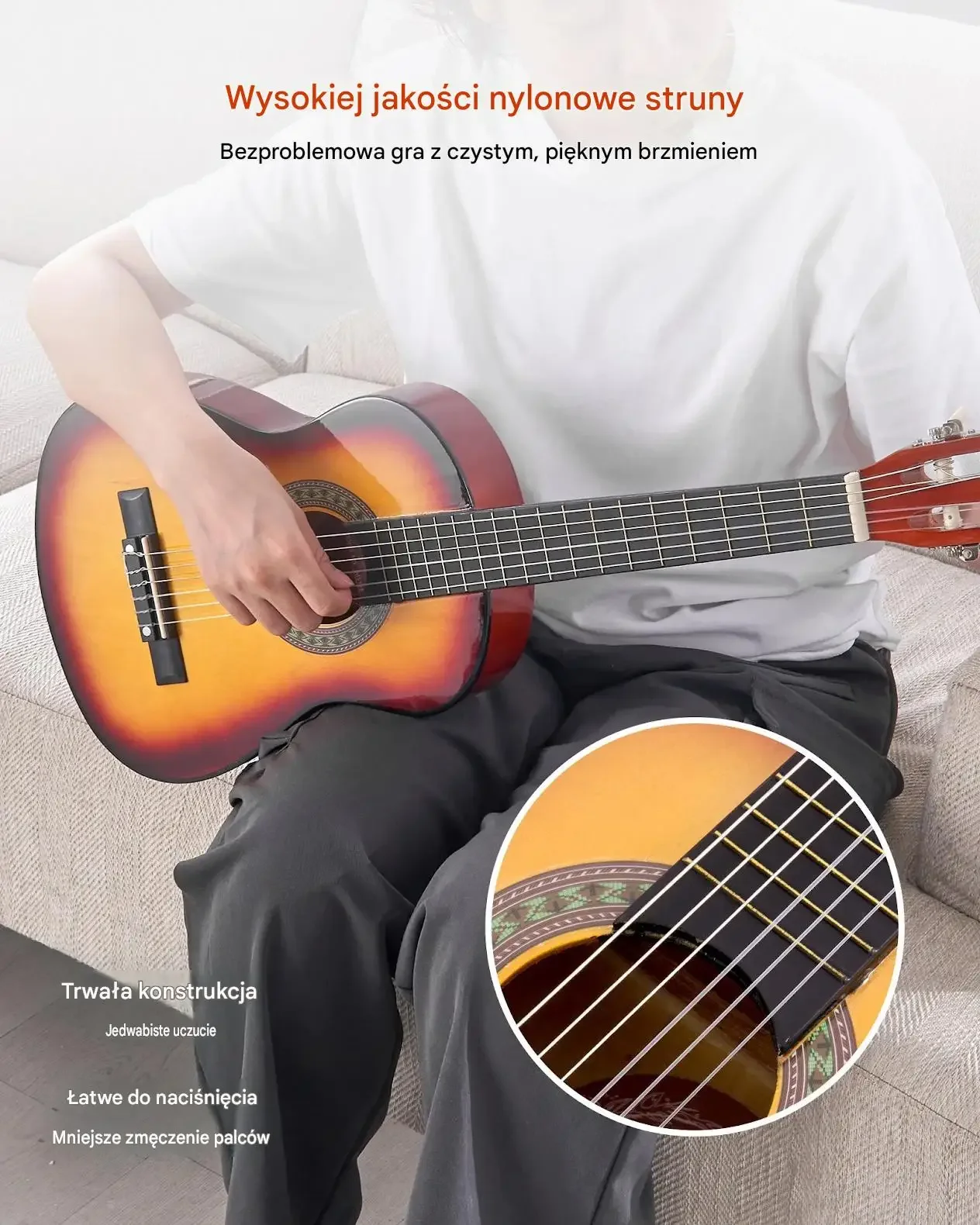 Gitara klasyczna zestaw nauka gry dzieci młodzież 780 mm sunburst premium - obrazek 2