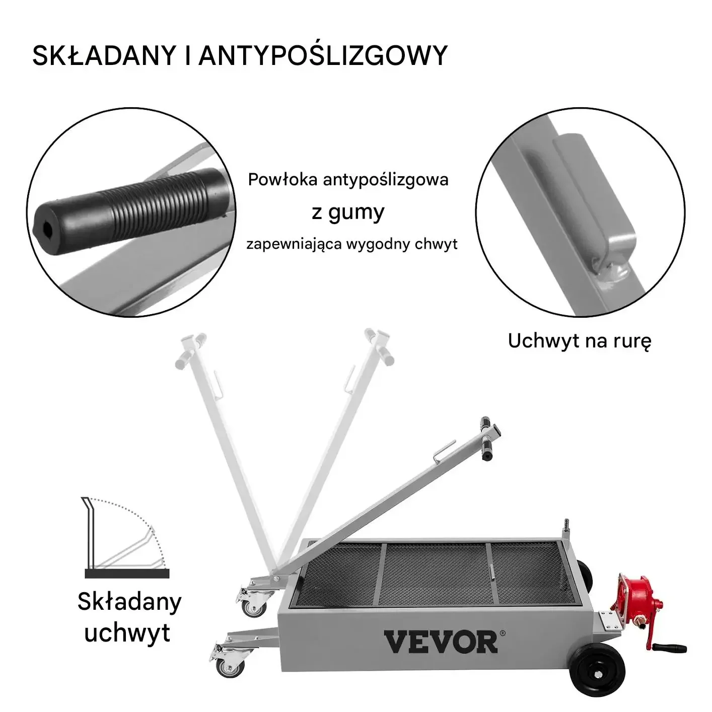 Zlewarka ściekacz oleju koła pompa wąż 57 L srebrna mocna warsztatowa BHP - obrazek 6