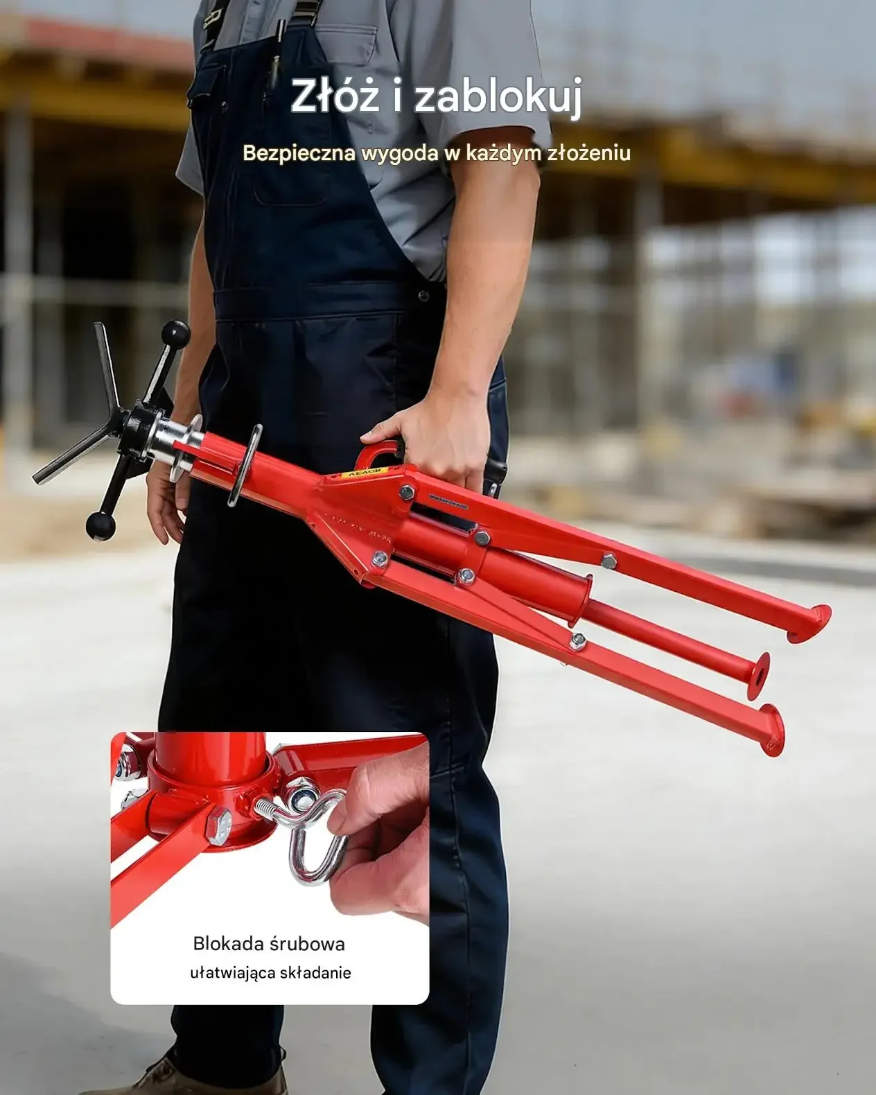 Stojak rur premium czerwony głowica V mocny max 1 134 kg składane ramiona - obrazek 2