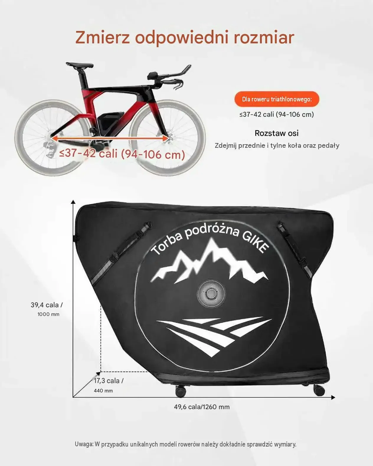 Torba rowerowa transportowa walizka triathlon samolot do 106 cm zamek TSA - obrazek 2