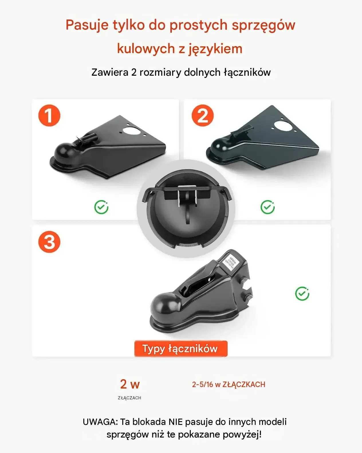 Zabezpieczenie blokada zaczepu przyczepy czarna 50.6 mm 58.6 mm mocna zamki - obrazek 2