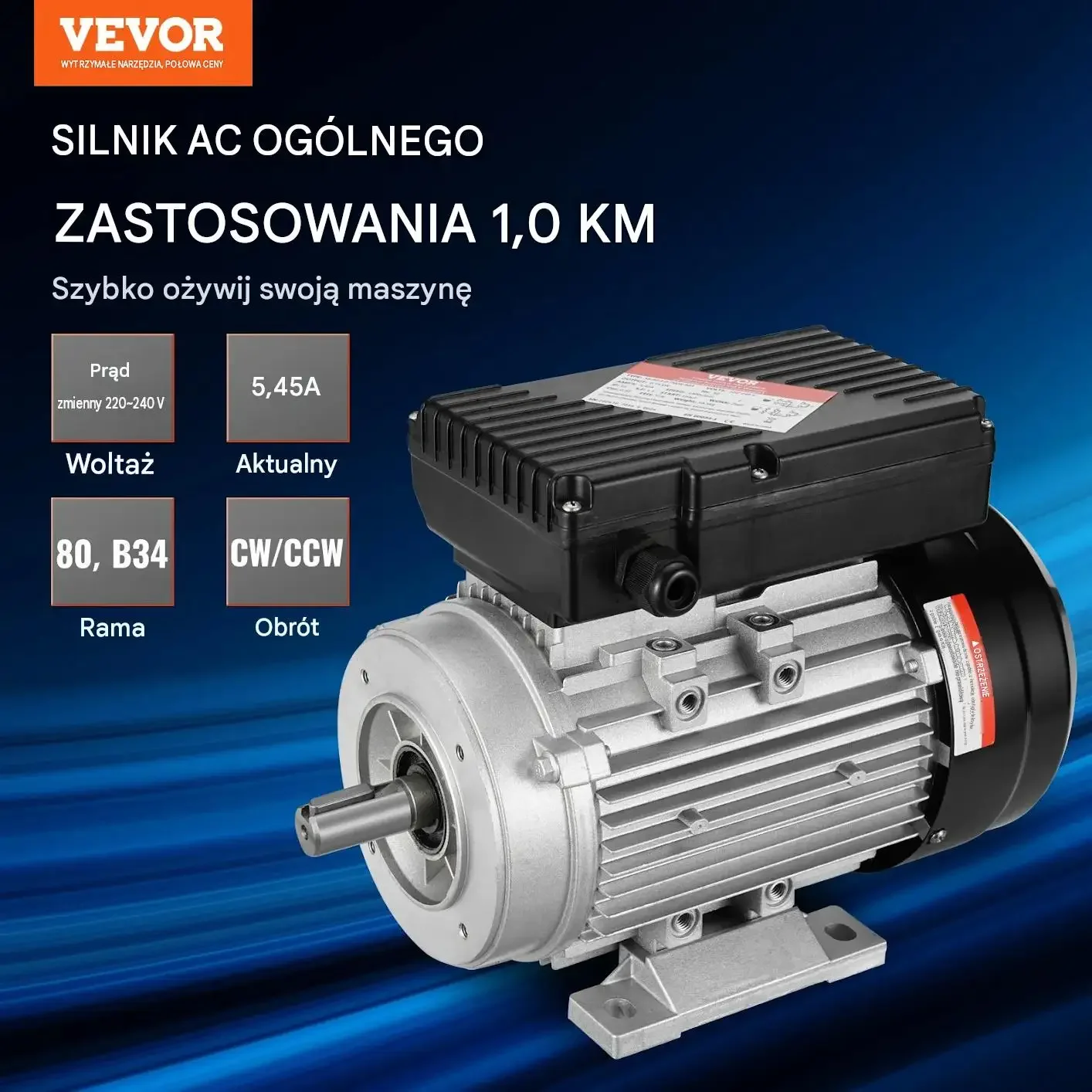 Silnik elektryczny mocny 0,75 kW 1400 obr./min 220-240 V wał 19 mm 1-fazowy - obrazek 3