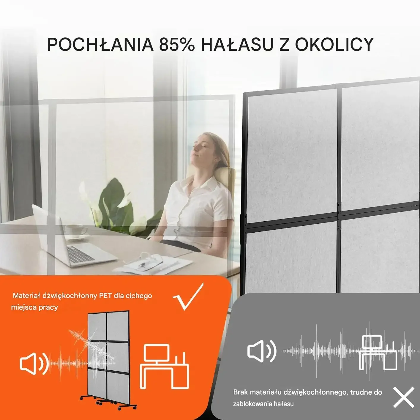 Parawan biurowy panel dźwiękoszczelny premium szary podwójny ścianka mobil - obrazek 5