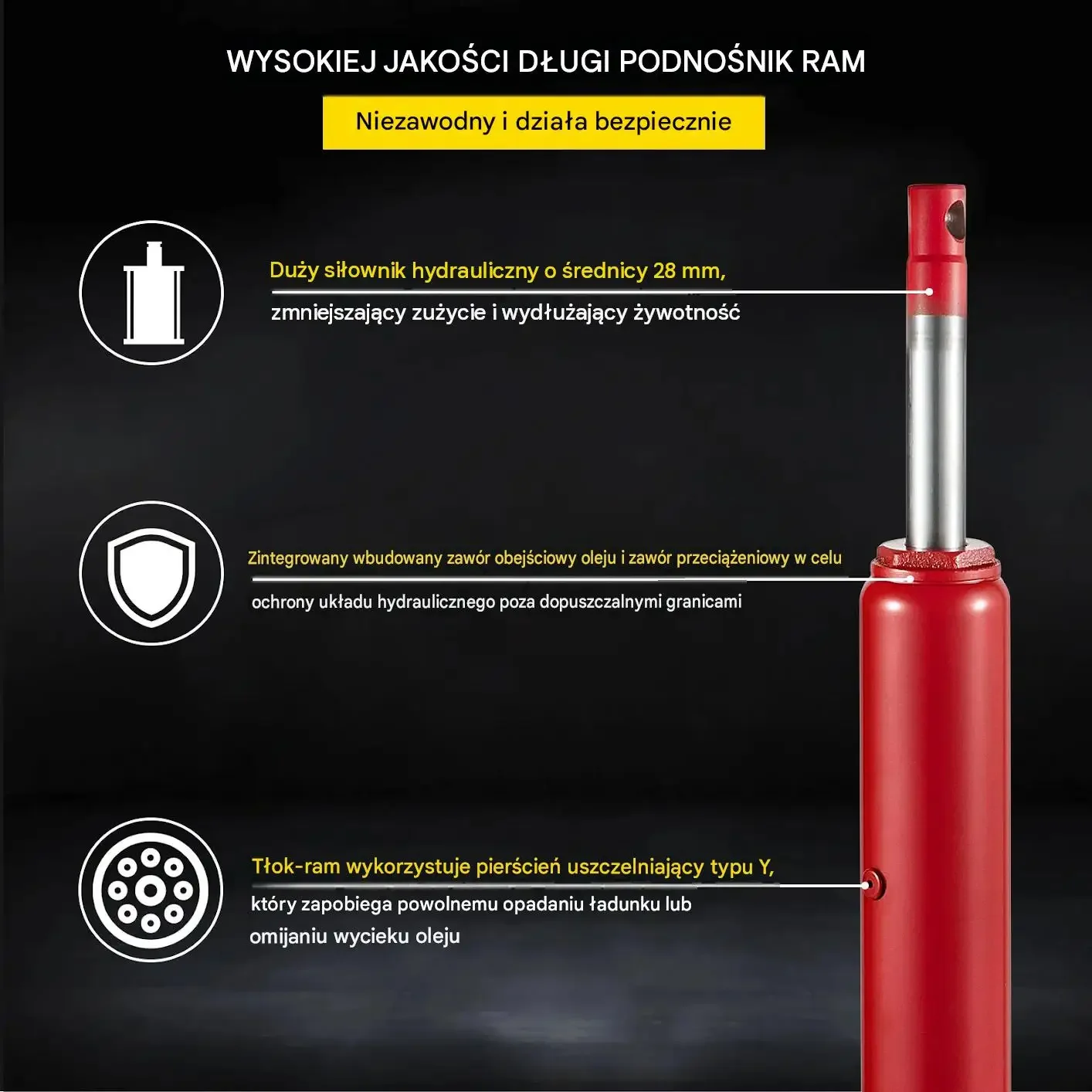 Podnośnik butelkowy hydrauliczny 8 t czerwony premium pompa pojedyncza stal - obrazek 5