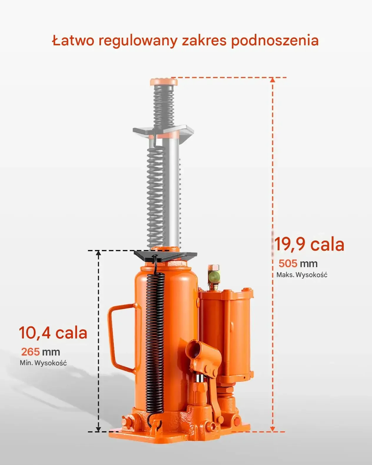 Podnośnik butelkowy pneumatyczny 12 t mocna hydraulika 265–505 mm pompa SUV - obrazek 3
