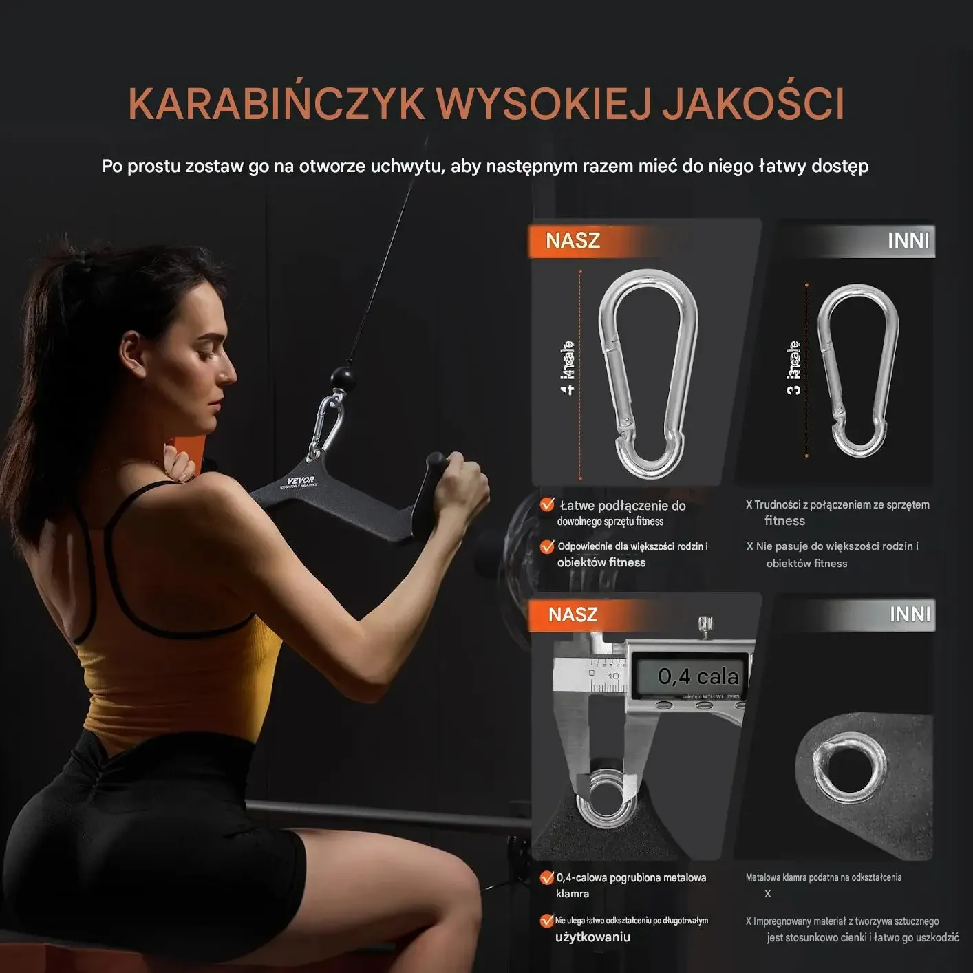 Drążek wyciągu LAT V Bar T Bar czarny premium stalowy antypoślizgowy gym - obrazek 5