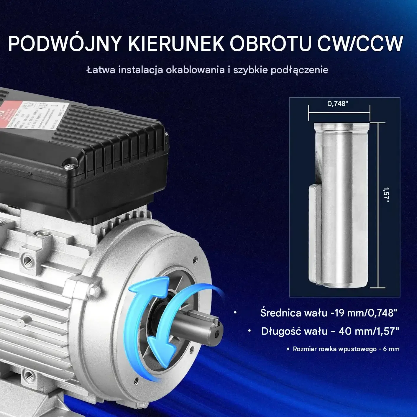 Silnik elektryczny mocny 0,75 kW 1400 obr./min 220-240 V wał 19 mm 1-fazowy - obrazek 5