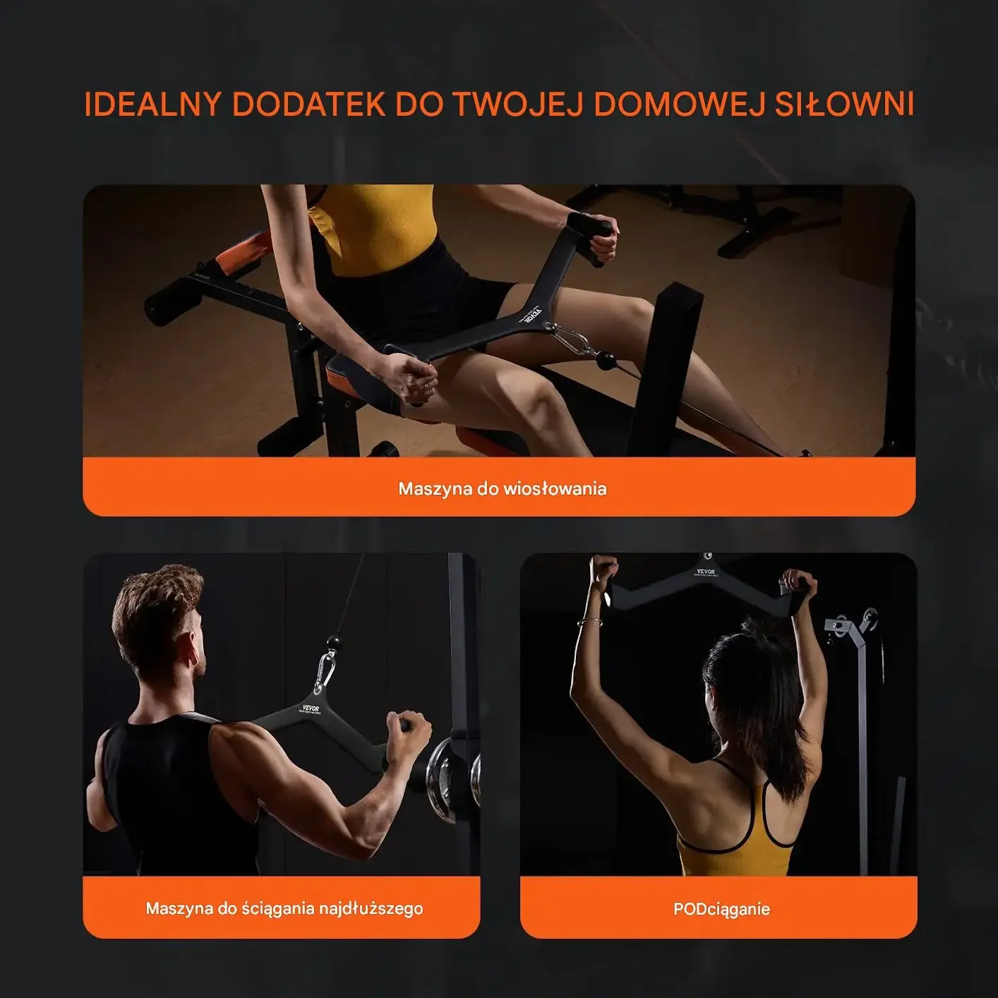 Drążek wyciągu LAT V Bar T Bar czarny premium stalowy antypoślizgowy gym - obrazek 2