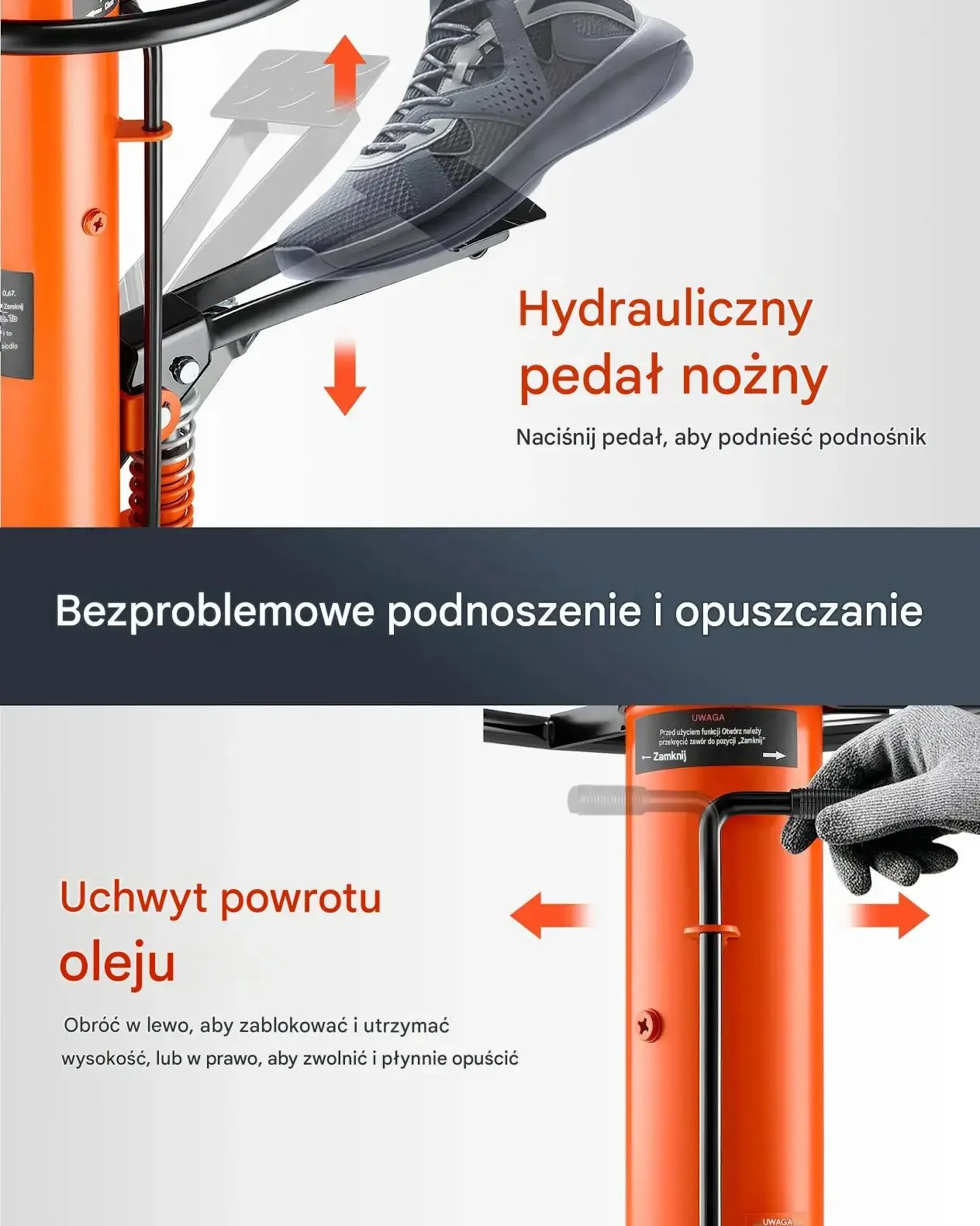 Podnośnik hydrauliczny samochodowy max 600 kg mocna konstrukcja koła 360° - obrazek 2