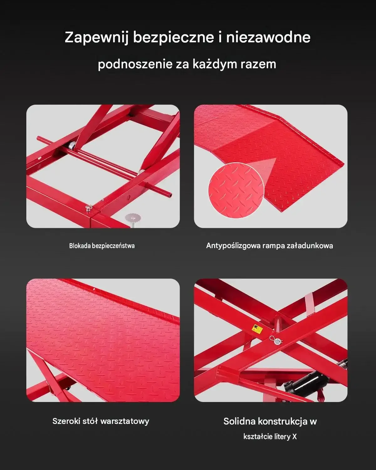 Podnośnik motocyklowy hydrauliczny mocny 453,59 kg 218 787 mm 4 koła stojak - obrazek 2