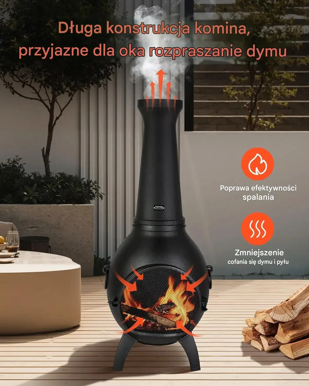 Kominek ogrodowy 52 x 50 x130 cm czarny stal premium palenisko ogród taras - obrazek 2