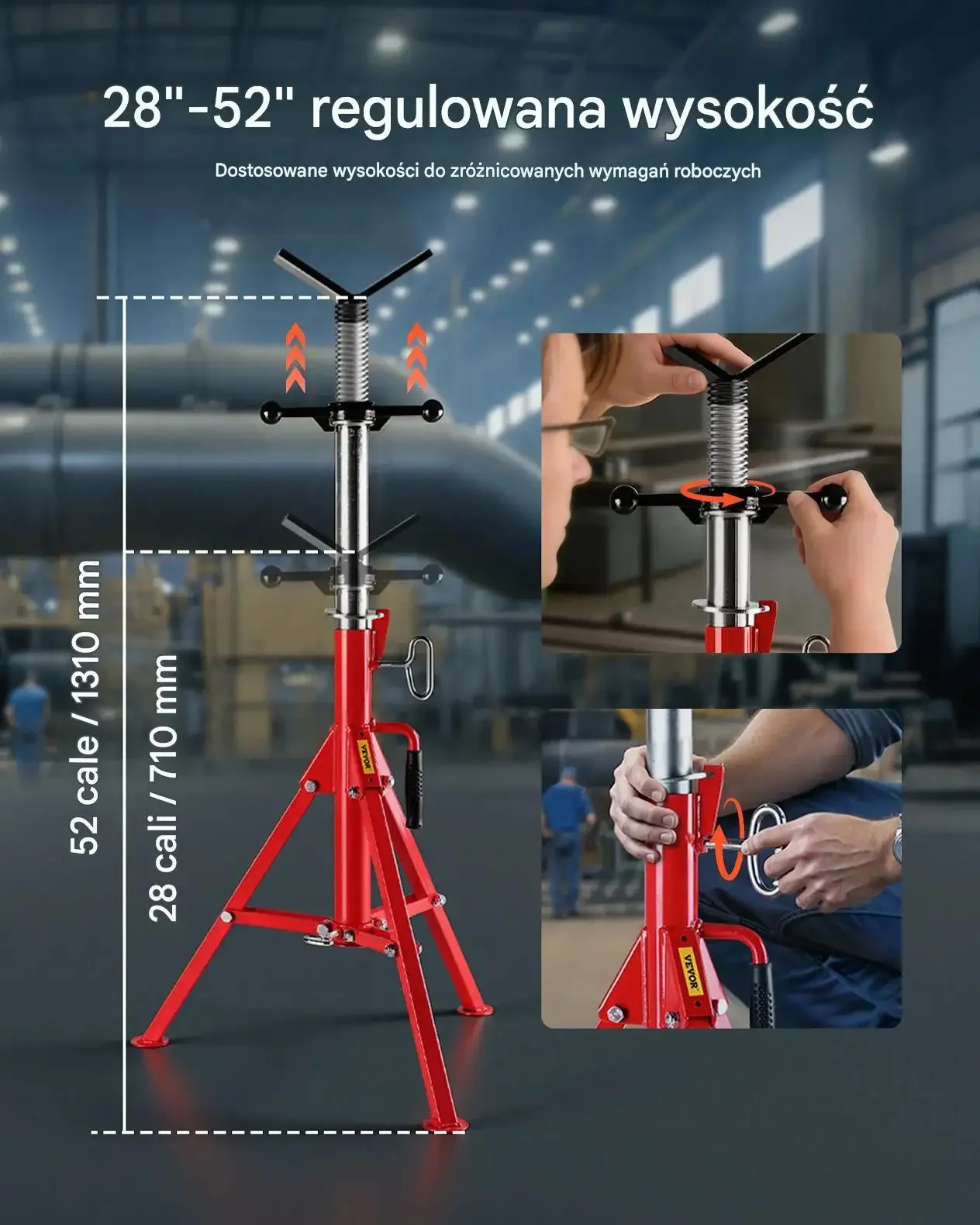 Stojak rur premium czerwony głowica V mocny max 1 134 kg składane ramiona - obrazek 3