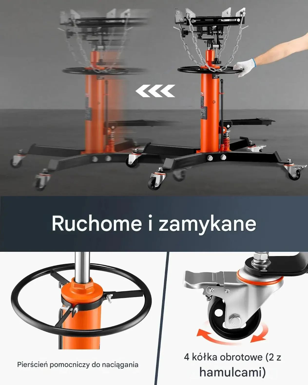 Podnośnik hydrauliczny samochodowy max 600 kg mocna konstrukcja koła 360° - obrazek 3