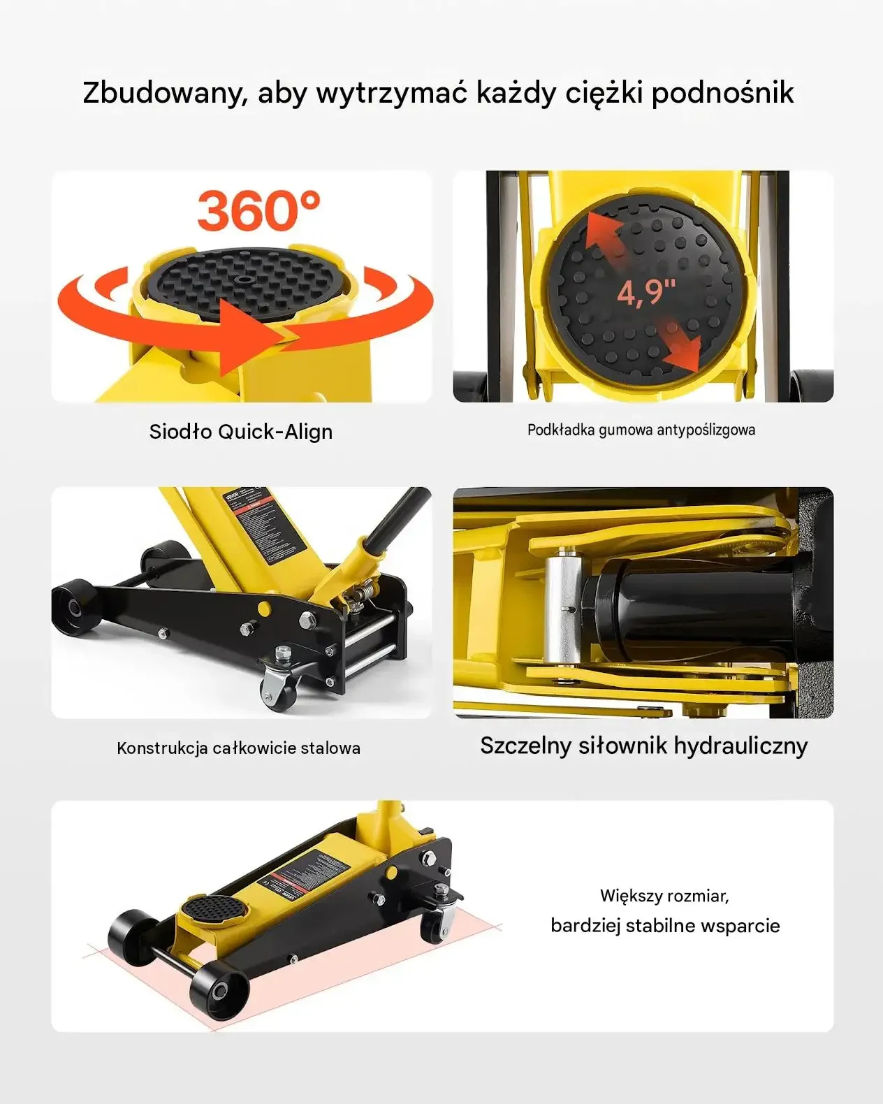 Podnośnik hydrauliczny samochodowy max 3 t czarny premium koła 360 gumowa - obrazek 2