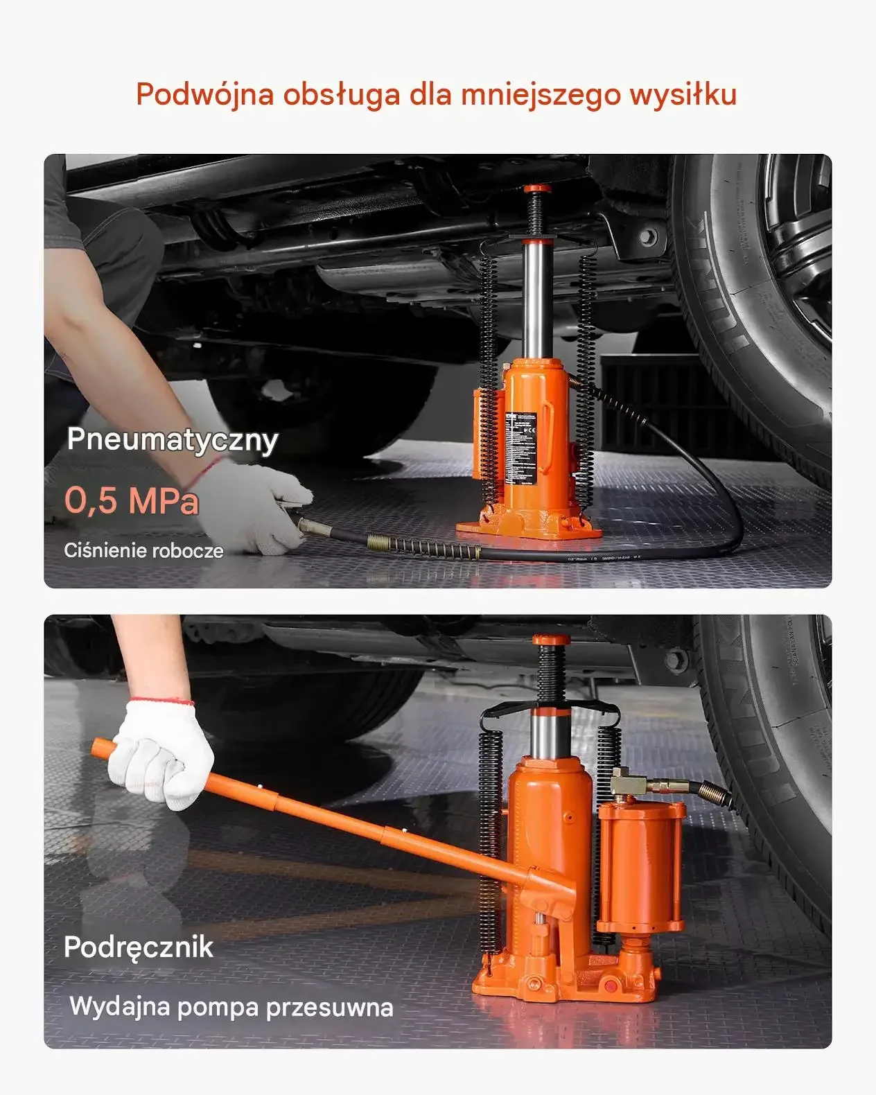 Podnośnik butelkowy pneumatyczny 12 t mocna hydraulika 265–505 mm pompa SUV - obrazek 2