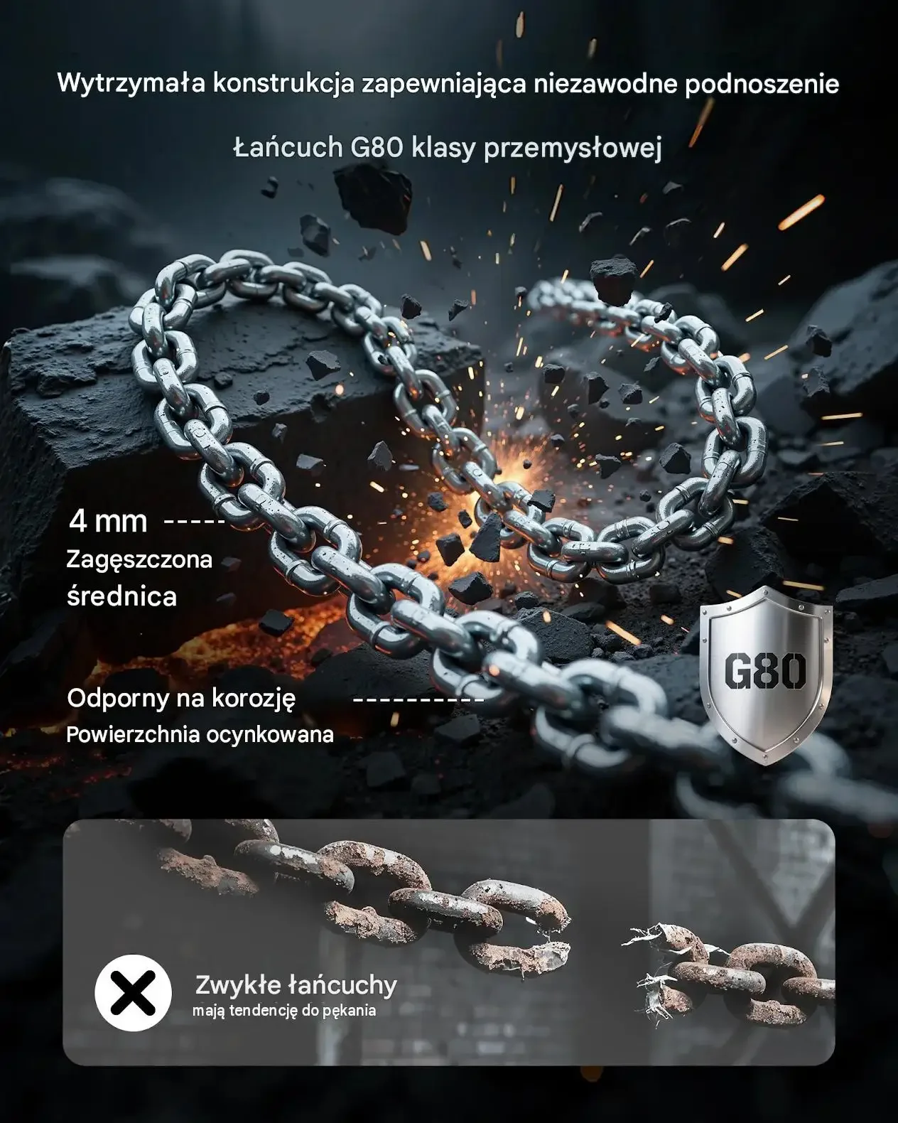 Wciągnik łańcuchowy ręczny premium 1,2 T 3 m G80 hamulec zapadkowy hak 360° - obrazek 4