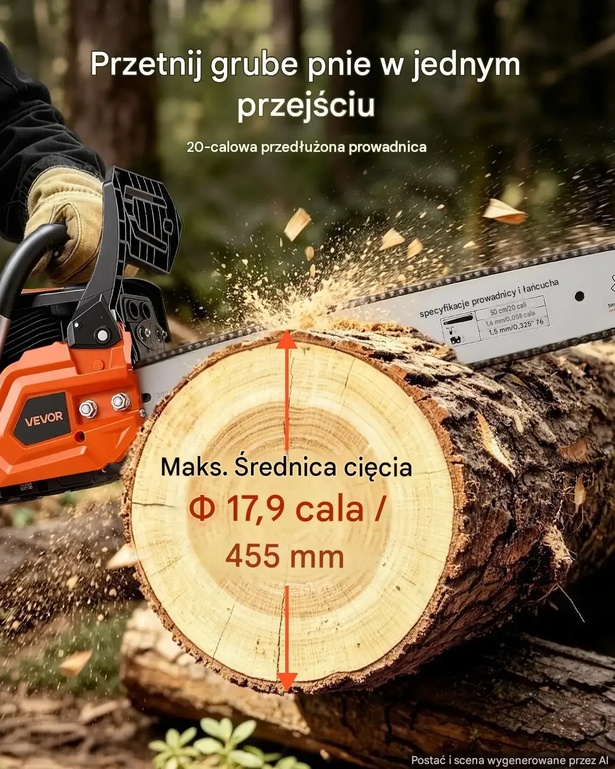 Piła łańcuchowa benzynowa mocna 58 cm3 2,2 kW 508 mm 11 500 obr/min stalowy - obrazek 5