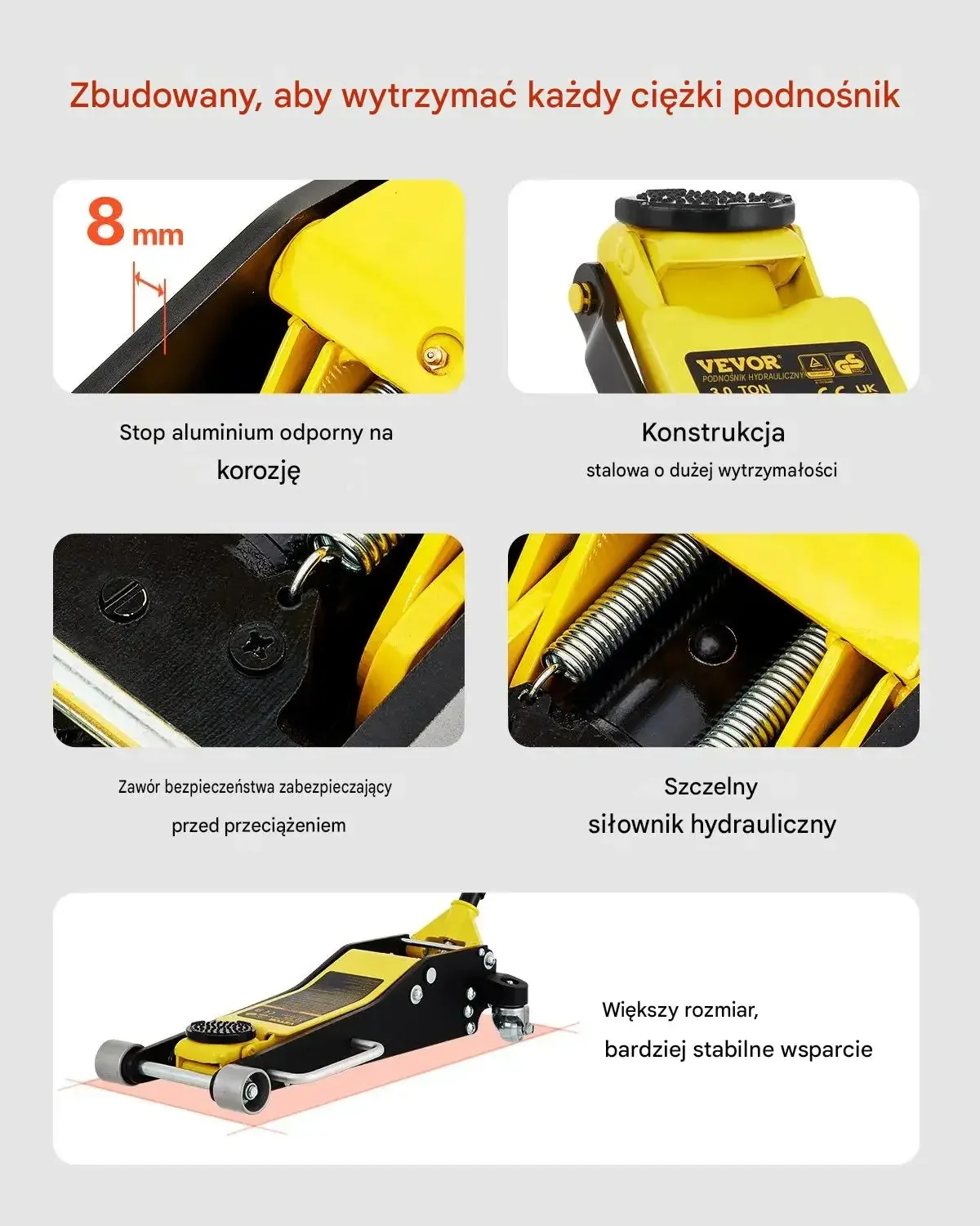 Podnośnik samochodowy hydrauliczny max 3 t premium 90 - 500 mm warsztat - obrazek 4