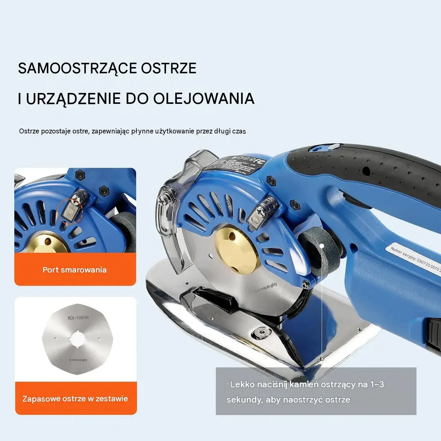 Nóż krawiecki tarczowy akumulatorowa tkaniny skóra 150 W 28 mm mocna czarna - obrazek 4
