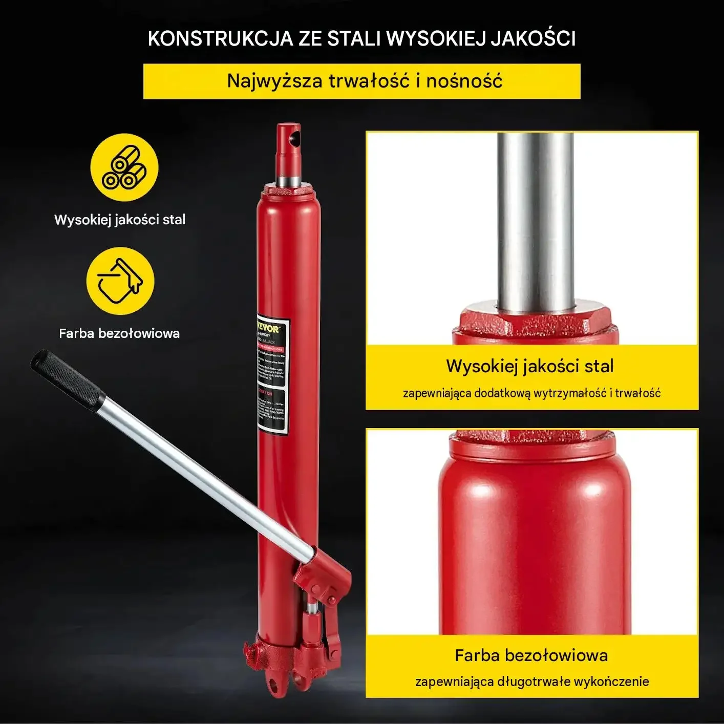 Podnośnik butelkowy hydrauliczny 8 t czerwony premium pompa pojedyncza stal - obrazek 6