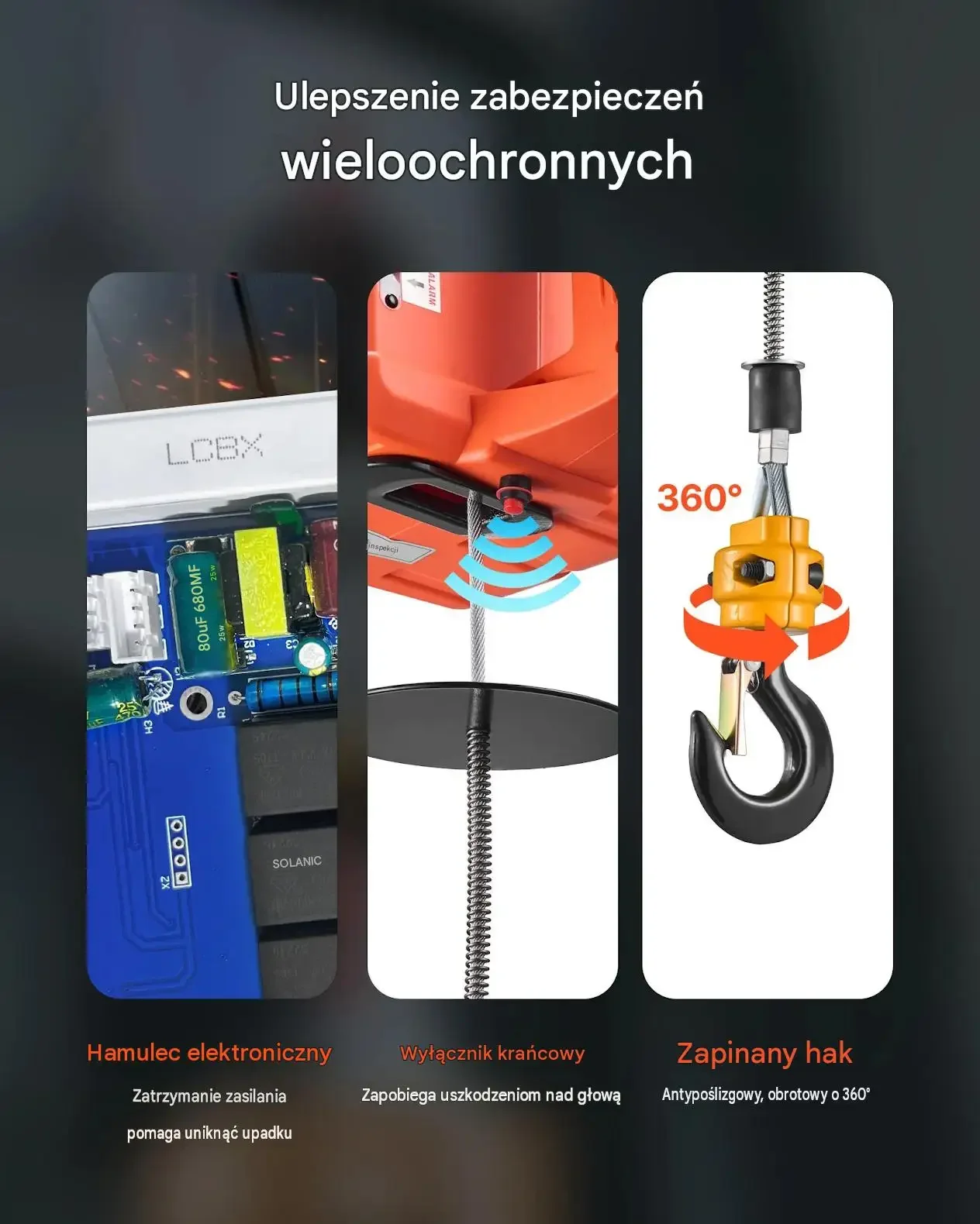 Wciągarka elektryczna mocna 500 kg 1500 W 7,6 m pilot bezprzewodowy 3w1 hak - obrazek 4