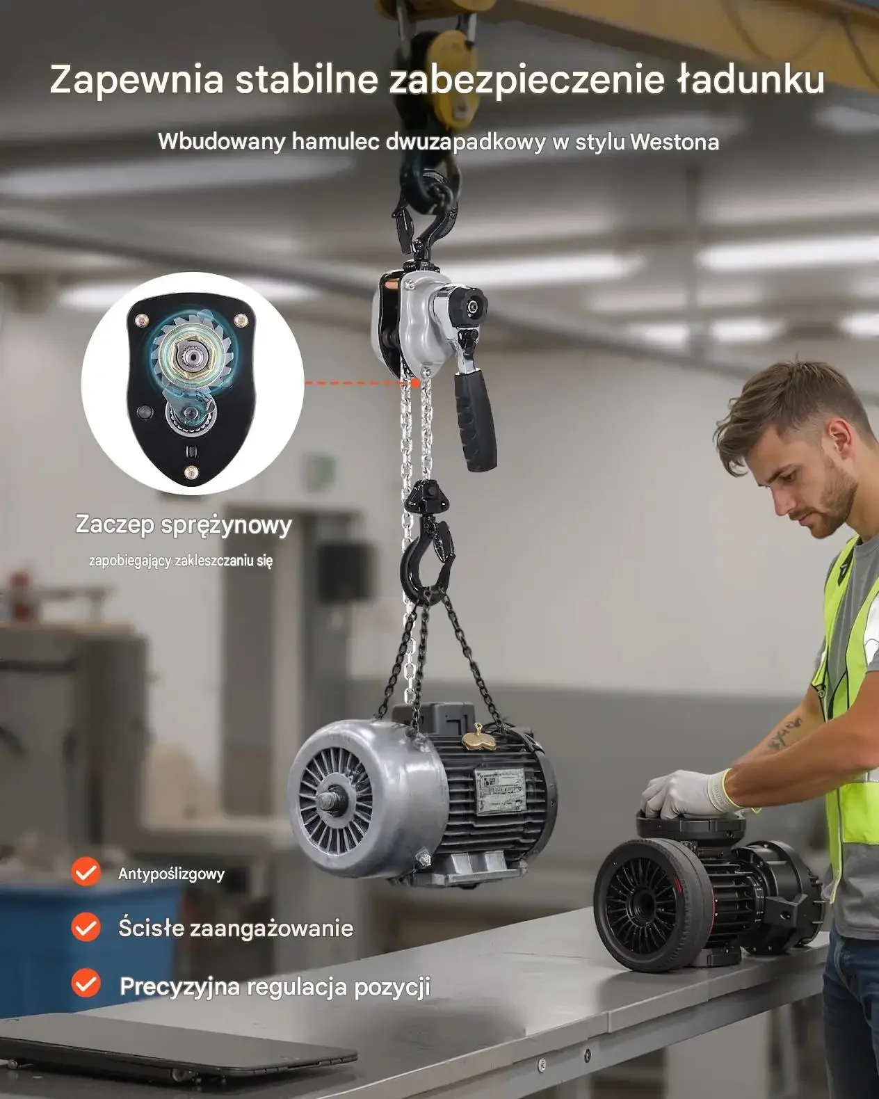 Wciągnik łańcuchowy ręczny premium 0,25 T 3 m G80 hamulec podwójny hak 360° - obrazek 4