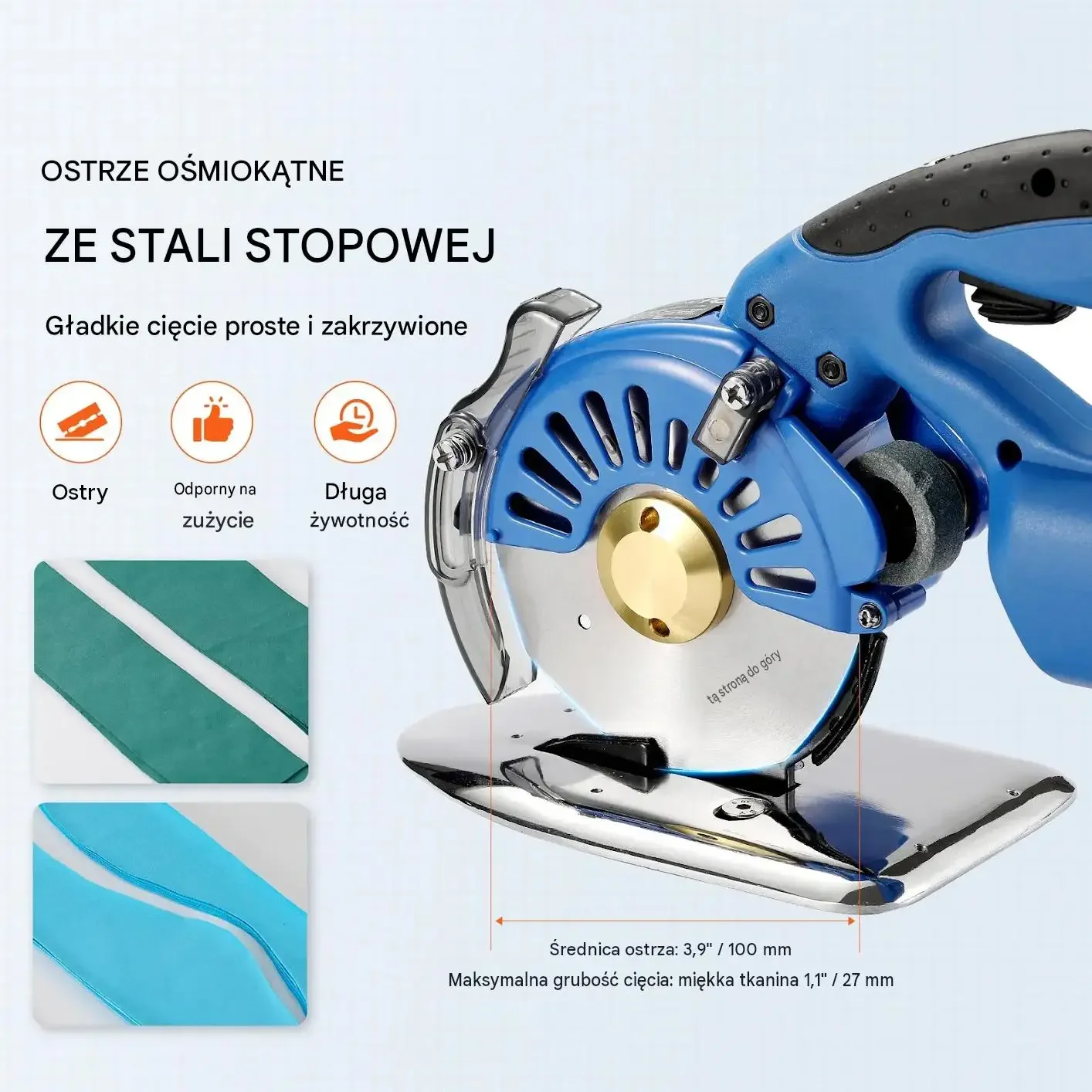Nóż krawiecki tarczowy akumulatorowa tkaniny skóra 150 W 28 mm mocna czarna - obrazek 3