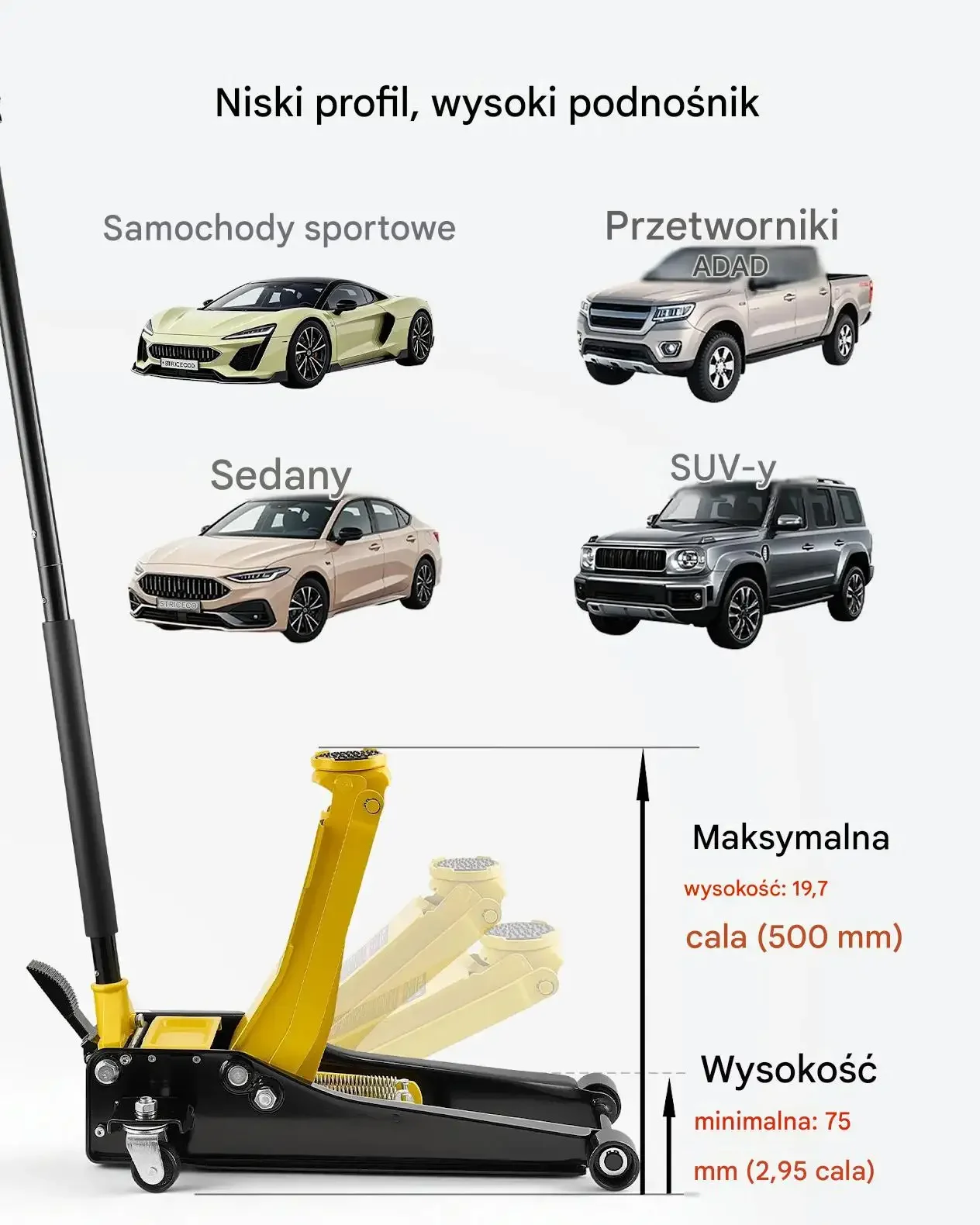 Podnośnik hydrauliczny 3 t premium stalowy samochodowy dwutłokowy pompa - obrazek 6