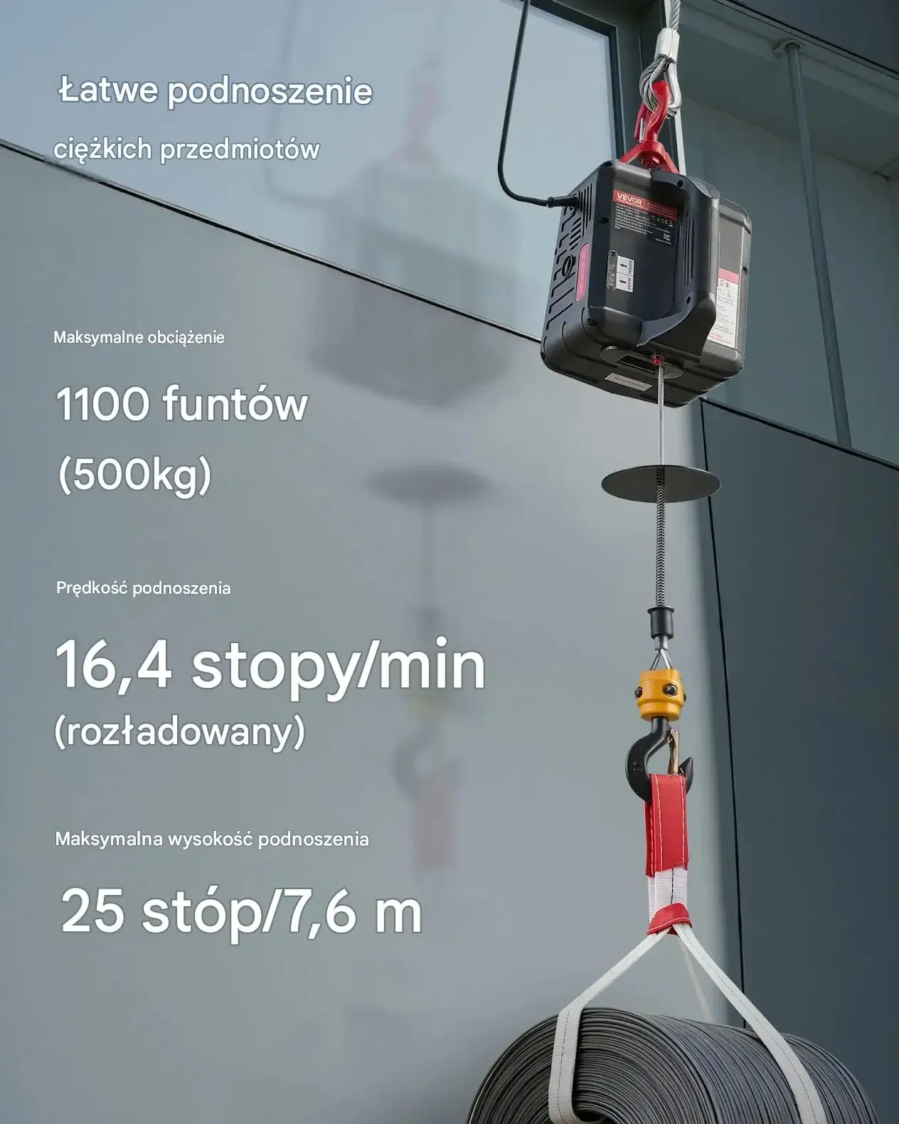 Wciągnik elektryczny linowy premium 500 kg 1500 W 7,6 m pilot bezprzewodowy - obrazek 6