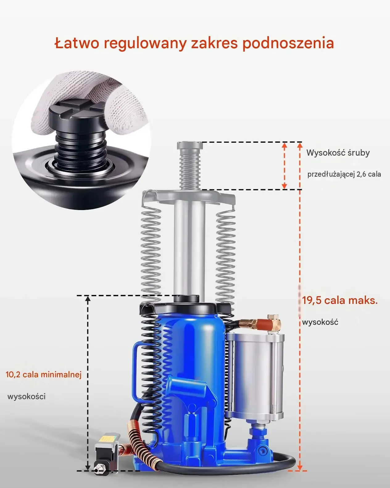 Podnośnik butelkowy hydrauliczny pneumatyczny 20 ton premium antypoślizgowy - obrazek 5