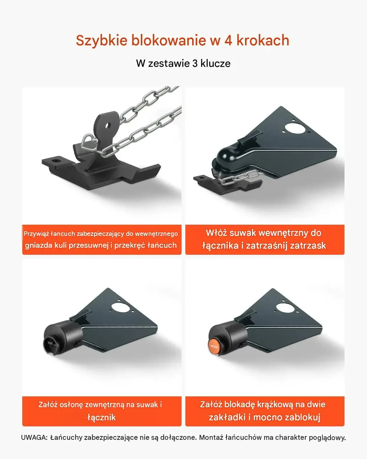Zabezpieczenie blokada zaczepu przyczepy czarna 50.6 mm 58.6 mm mocna zamki - obrazek 4