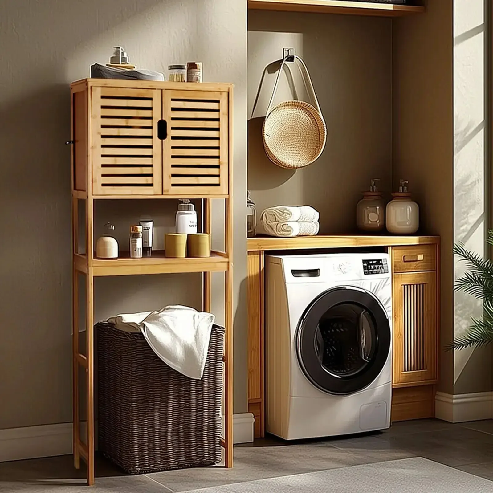 Szafka łazienkowa WC wytrzymała regulowana półka bambus 65 x 27 cm MDF - obrazek 6