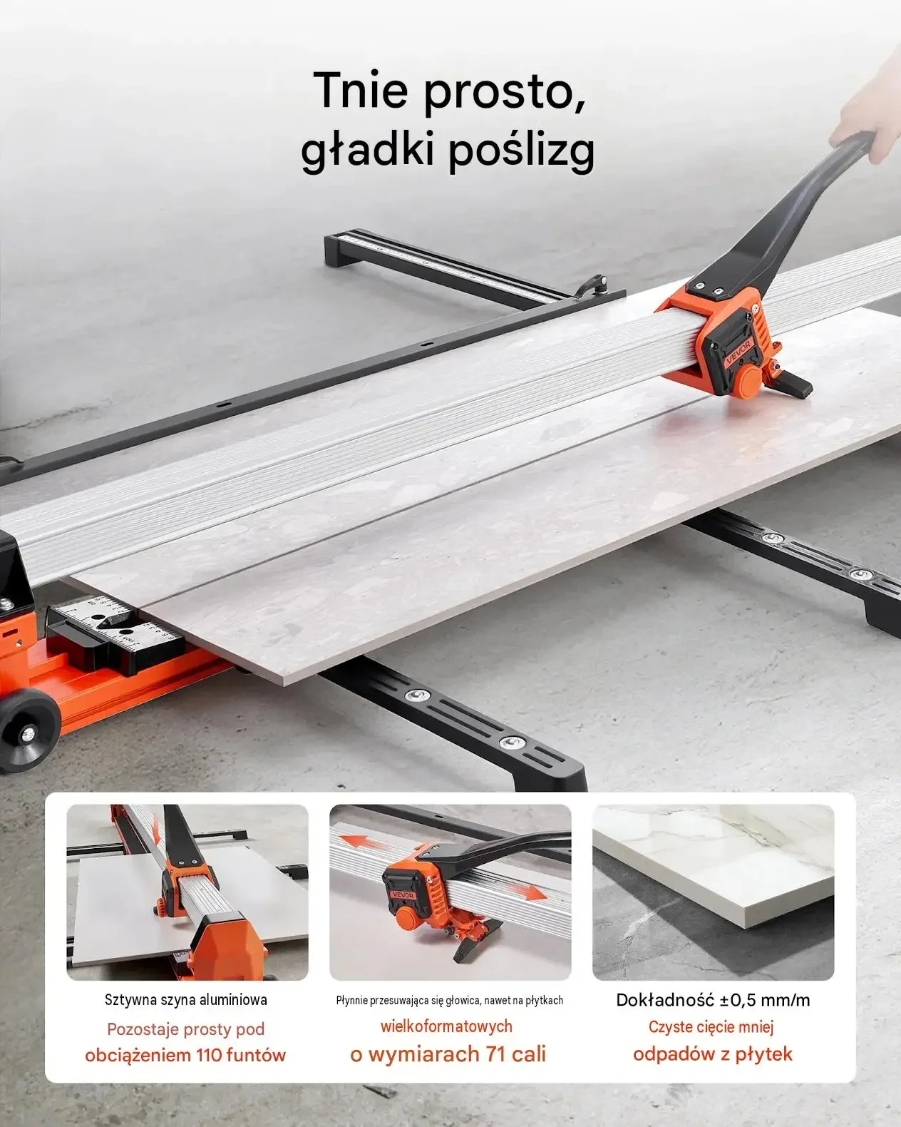 Przecinarka glazury płytki gres maszynka ręczna 1800 mm mocna prowadnica - obrazek 2