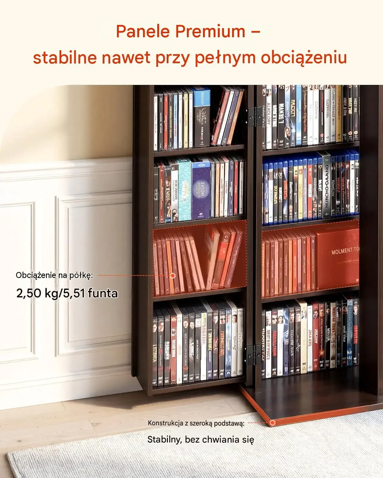 Szafka płyty DVD 24 przegrody czarna mocna wolnostojąca 610 x 368 x 1270 mm - obrazek 3