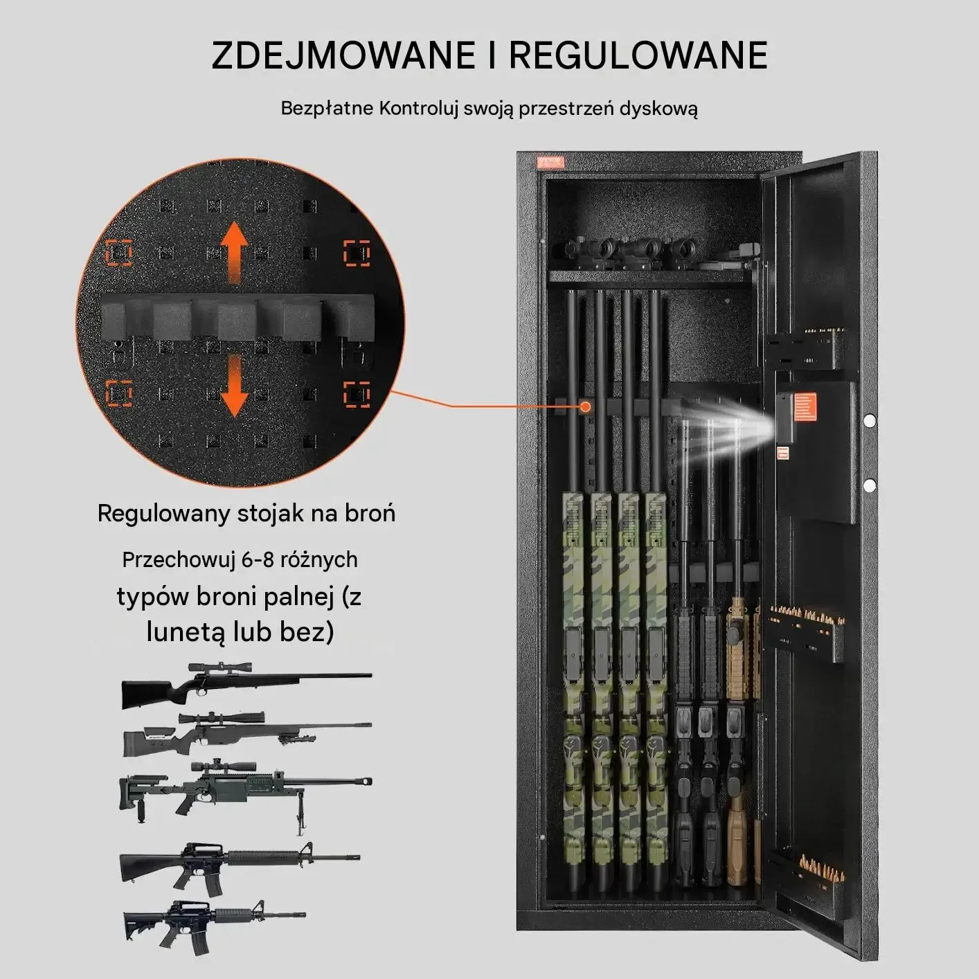 Sejf broń długa mocny stalowy ognioodporny 6-8 karabinów zamek szyfrowy LED - obrazek 5
