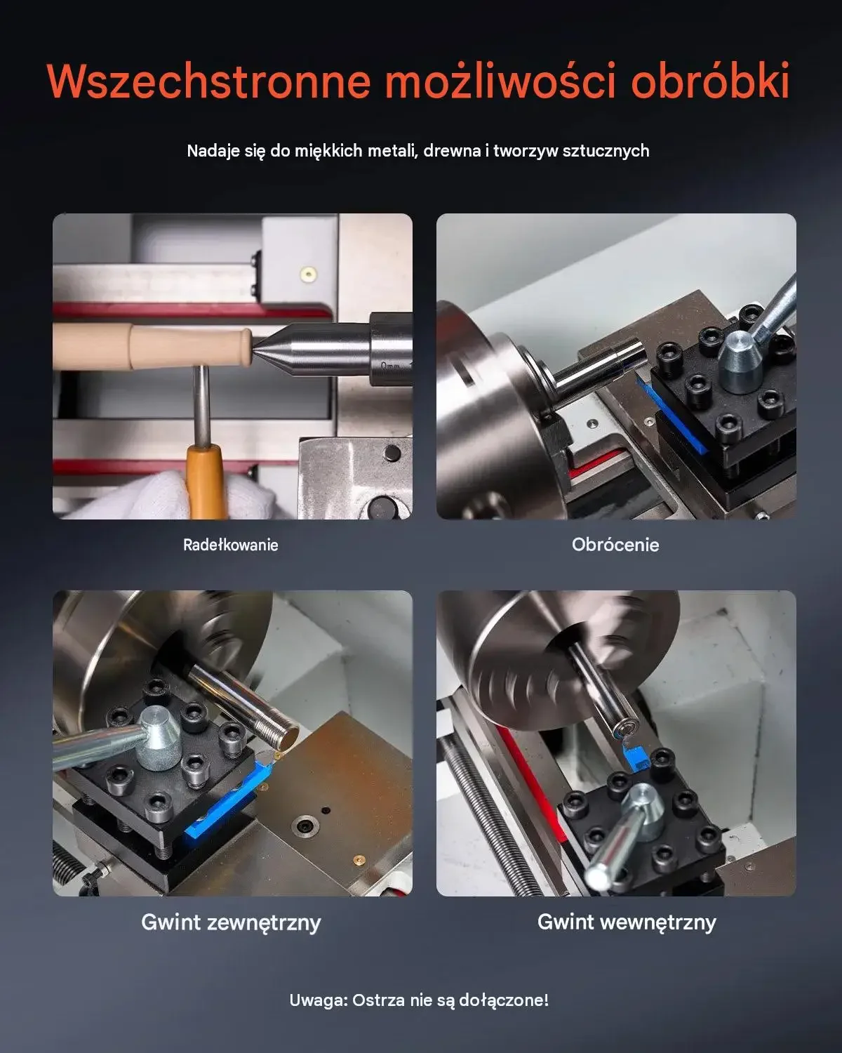 Tokarka metalowa stołowa 1250 W posuw automatyczny gwintowanie czarna mocna - obrazek 6