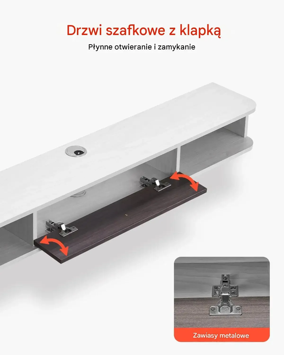 Szafka RTV wisząca biała 140 cm wytrzymała otwór kablowy router płyta 52 kg - obrazek 3