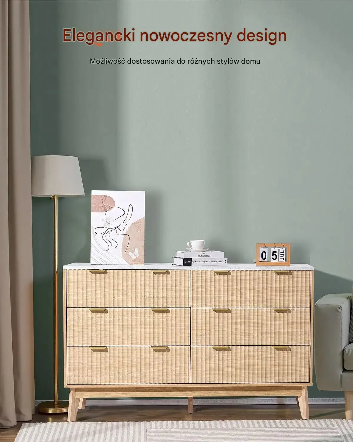 Komoda drewniana szafka szuflady ryflowana salon sypialnia 140 cm premium - obrazek 2