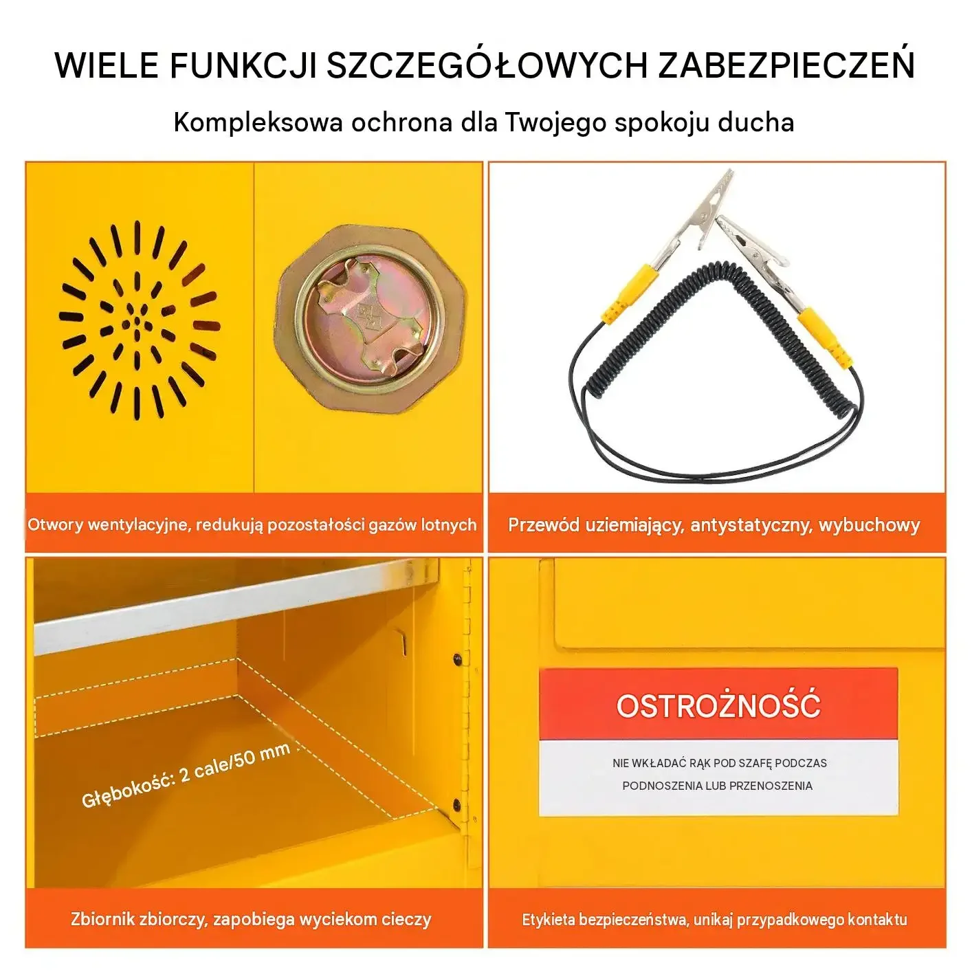 Szafka bezpieczeństwa łatwopalna 30 galonów żółta mocna stal walcowana Q235 - obrazek 4
