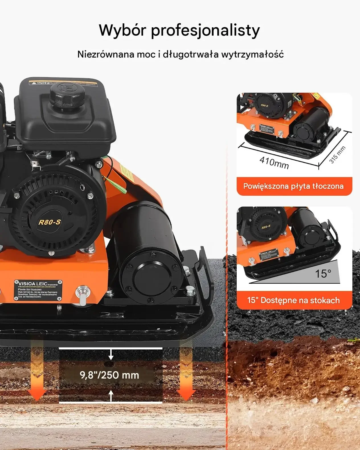Zagęszczarka wibracyjna benzynowa 2 KM 79 cm3 mocna premium czarna 5250 VPM - obrazek 5