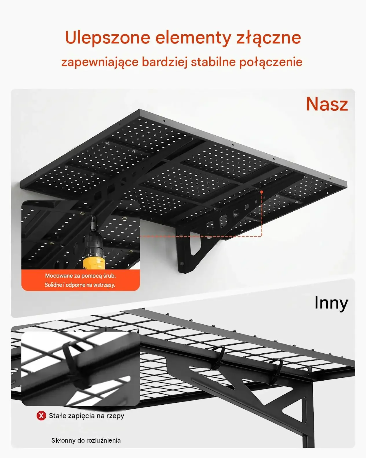 Półki garażowe ścienne 2 sztuki stalowe mocne 127 kg 914 x 615 mm warsztaty - obrazek 4