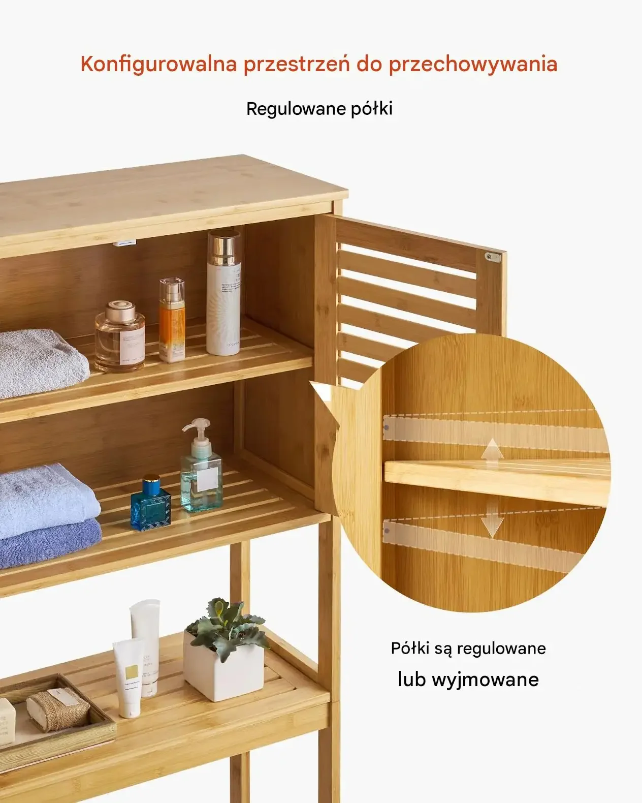 Szafka łazienkowa WC wytrzymała regulowana półka bambus 65 x 27 cm MDF - obrazek 4